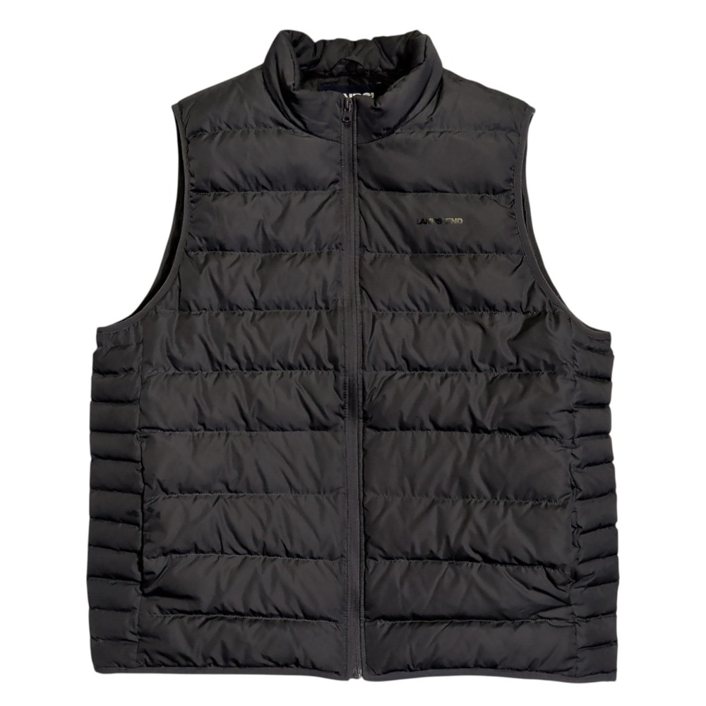 Lands End Down Puffer Vest Mens Size XL Black Full Zip Button Puffy Gorpcore